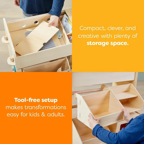 Miniatura 9 de HABA Cocina de madera 3 en 1 para niños, juego de tienda de comestibles para niños y banco de herramientas para niños, juguetes de madera