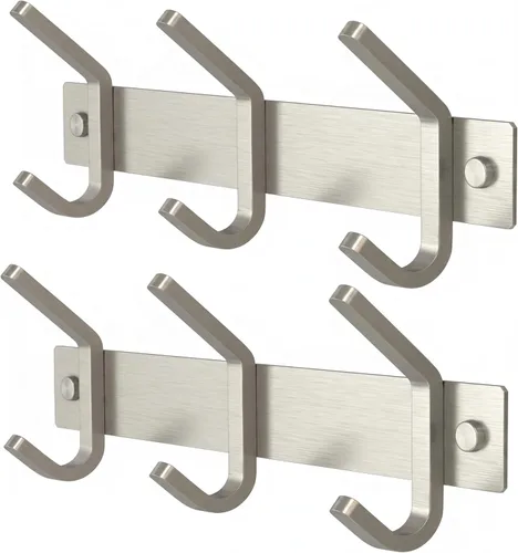 Miniatura 15 de Perchero de Pared Blanco – Riel de Ganchos de Acero Inoxidable de 15 Pulgadas con 5 Ganchos Dobles Resistentes para Abrigos – Perchero Montado