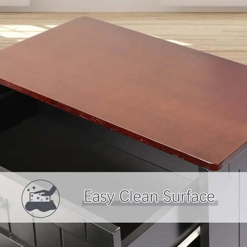 Miniatura 5 de TOLEAD - Gabinete de basura extraíble, isla de cocina estilo antiguo con tablero de perlas, superficie de madera maciza y cajón, bote de basura a
