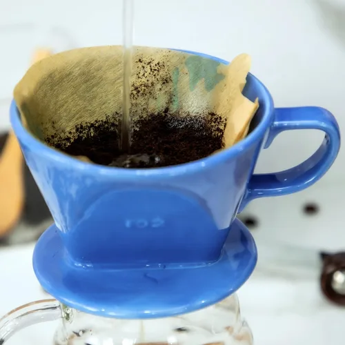 Miniatura 4 de Pour Over Ceramic - Cafetera de cerámica con 3 agujeros de fondo plano, cono de filtro lento de porcelana para viajes, campamento, oficina, hogar