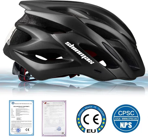 Miniatura 2 de Casco de bicicleta para hombre y mujer, casco de bicicleta Shinmax con luz trasera y visera desmontable Negro