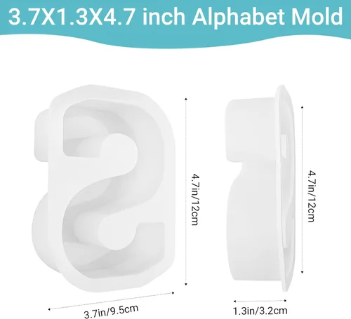 Miniatura 2 de Gartful Moldes de letras de resina para fundición, moldes de silicona de resina del alfabeto mayúscula S para epoxi, moldes de silicona 3D gruesos
