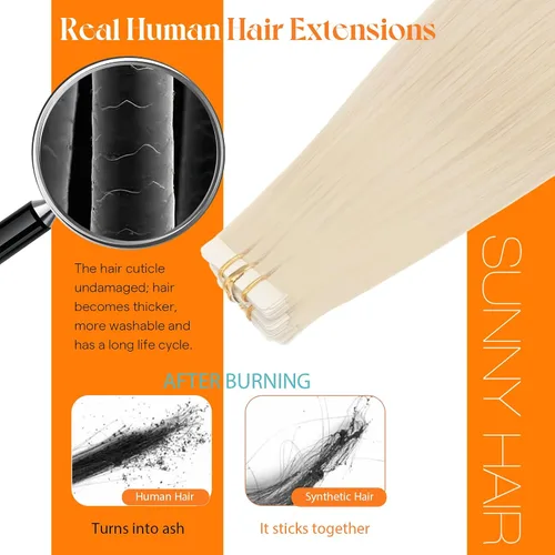 Miniatura 7 de Sunny Hair Extensiones de cabello humano con cinta adhesiva, extensiones de cabello humano rubio platinado coloridas, extensiones de cabello humano