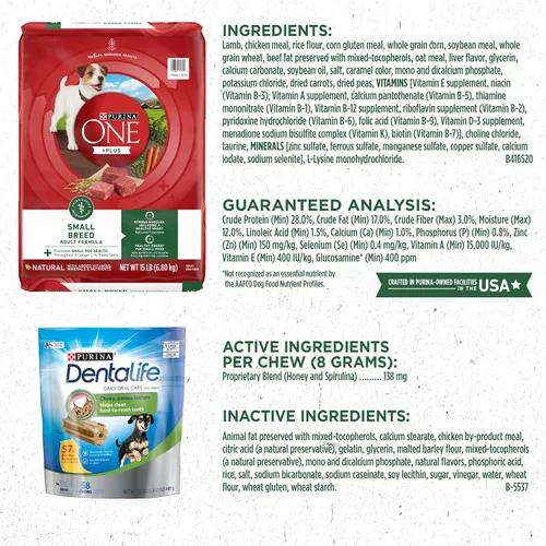 Miniatura 6 de Purina Paquete de alimento y golosinas para perros de razas pequeñas, ONE +Plus fórmula de cordero y arroz con cuidado bucal diario DentaLife