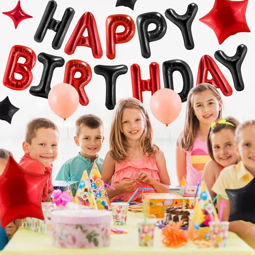 Miniatura 4 de CANREVEL Cartel de feliz cumpleaños, 13 letras de papel de aluminio de Mylar de 16 pulgadas con 12 globos de estrella, decoraciones de fiesta