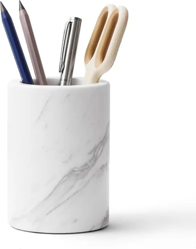 Miniatura 9 de Soporte para bolígrafos para escritorio, piedra de travertino natural, soporte para brochas de maquillaje, vaso moderno y funcional para lápices