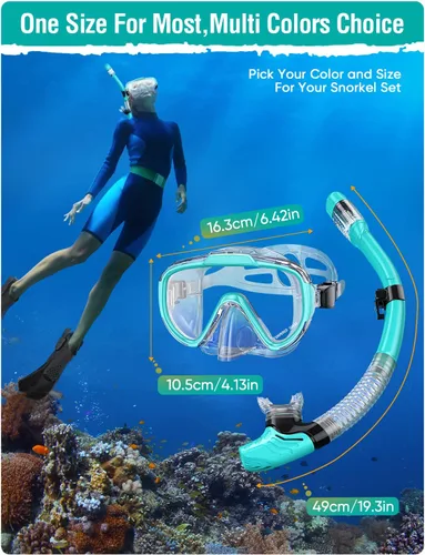 Miniatura 6 de Seovediary Set de esnórquel para adultos, equipo de esnórquel con máscara de natación panorámica antiempañamiento, tubo de esnórquel con parte