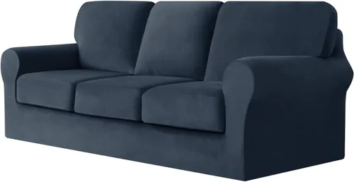 Miniatura 59 de UNBBRRL Fundas de sofá de 3 piezas para sofá, funda de terciopelo elástico para sillón con 1 funda de cojín de asiento y 1 funda de respaldo