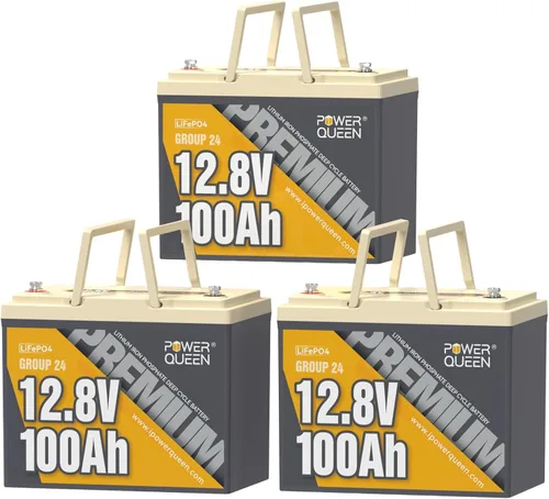 Miniatura 17 de Power Queen Paquete de 2 baterías LiFePO4 de 12 V 100 Ah, BMS integrado de 100 A, batería de litio de 2560 Wh, hasta 15000 ciclos, soporte