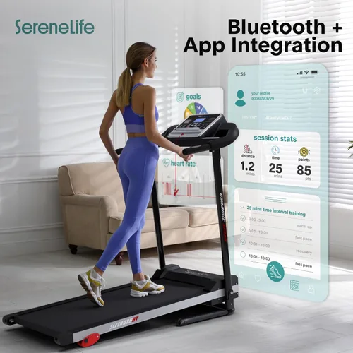 Miniatura 8 de SereneLife Treadmill with Incline & Handle Bars Compact Portable Walking Pad & Treadmill for Home/Apartment Wide Running Belt 40" x 16" Gris