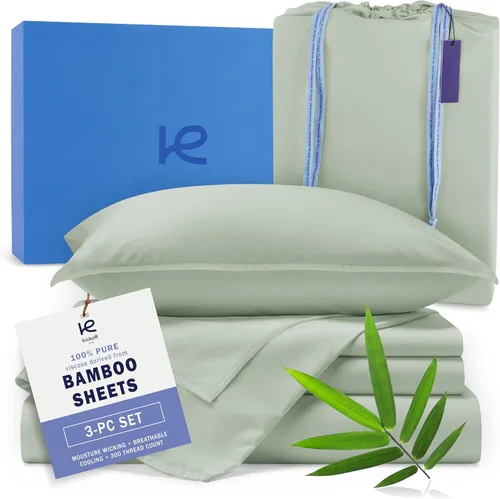 Miniatura 23 de Kickoff Sábanas de bambú de viscosa tamaño King, 4 piezas, 100% viscosa de bambú orgánico, juego de sábanas refrescantes tamaño King, ropa de cama
