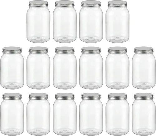 Miniatura 11 de novelinks Tarros de plástico transparente de 32 onzas con tapas, paquete de 6 tarros grandes de plástico con tapas de 32 onzas, recipientes Negro