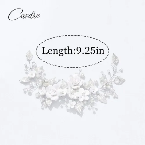 Miniatura 7 de CASDRE - Diadema de novia con flores y perlas para el pelo, accesorio para el pelo de novia con hojas, pieza para el cabello para mujeres y niñas