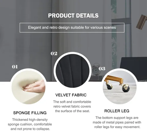 Miniatura 5 de ECHINGLE Silla de escritorio para la oficina en casa, tapizada en terciopelo, moderna y cómoda, silla de oficina para mujer, ergonómica ajustable