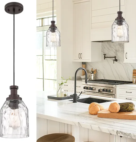 Miniatura 13 de Zeyu Lámpara Colgante Moderna de Oro, Lámpara Colgante de Vidrio de 1 Luz para Cocina y Comedor, Soporte de Vidrio Transparente, Acabado en Negro