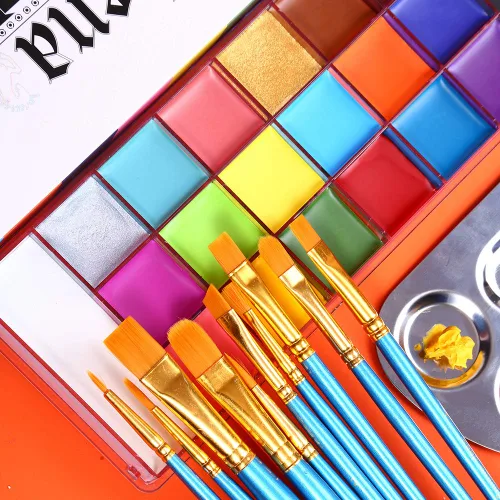 Miniatura 3 de UCANBE Juego de pintura facial y corporal, paleta de pintura Athena, 10 pinceles profesionales para artistas, bandeja grande y profunda, ideal