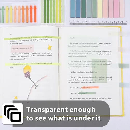 Miniatura 4 de 1060 hojas de notas adhesivas transparentes, pestañas transparentes y tiras resaltadoras largas, marcadores de página para libros, cintas