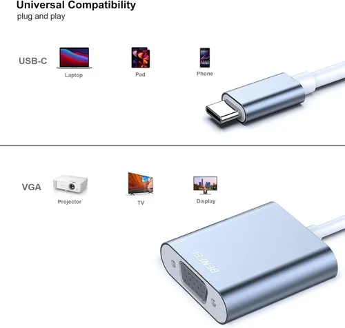 Miniatura 5 de BENFEI Adaptador USB C a VGA, adaptador Thunderbolt 3/4 a VGA compatible con iPhone 15 Pro/Max, MacBook Pro/Air 2023, iPad Pro, iMac, S23, XPS 17