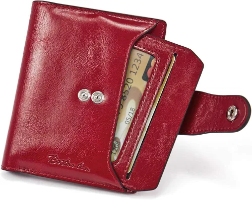 Miniatura 4 de BOSTANTEN - Billetera de cuero para mujer con bloqueo RFID, pequeña, con cremallera, de bolsillo, para tarjetas, con ventana para documento