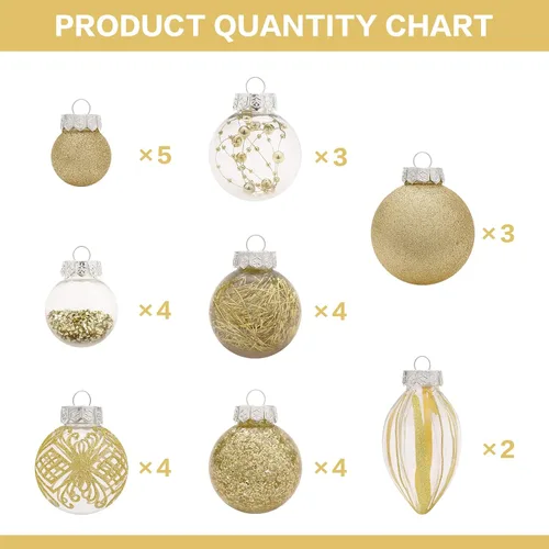 Miniatura 3 de Juego de adornos navideños, 32 piezas de bolas colgantes de Navidad de plástico transparente irrompibles para decoración de árbol de Navidad