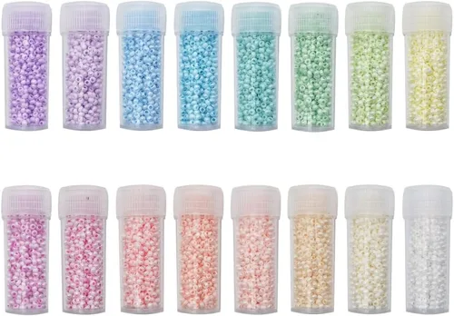 INSPIRELLE Tamaño casi uniforme 80 gramos 12/0 (2 mm) cuentas de semilla redondas de vidrio para hacer joyería artesanal, 16 colores opacos AB en