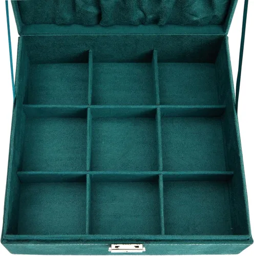 Miniatura 17 de Caja organizadora de alhajas con dos capas con cerradura y llave, textura de terciopelo, charola extraíble, compacta, amplio espacio de Negro
