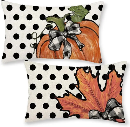 Miniatura 32 de Juego de 2 fundas de almohada de otoño de 16 x 16 pulgadas, diseño de calabaza azul y naranja, decoración de Acción de Gracias, decoración de otoño