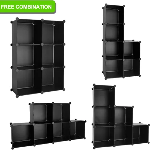 Miniatura 4 de Organizador de almacenamiento con cubos, estanterías modulares de plástico con 6 cubos, estantes de almacenamiento para dormitorio, sala de estar