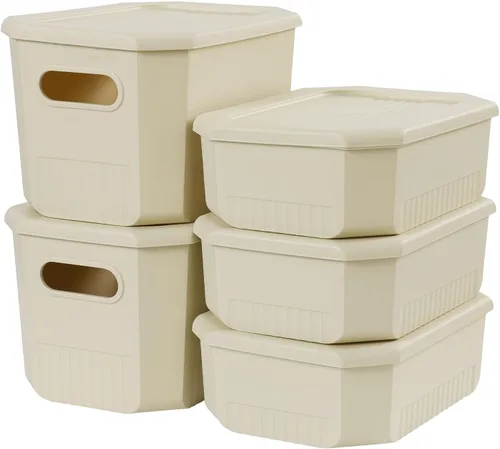 Miniatura 11 de ANMINY 12 contenedores de plástico con tapas, grandes cajas de almacenamiento blancas para organización, cestas de almacenamiento de plástico