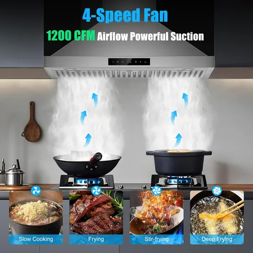 Miniatura 4 de Campana extractora de pared de 36 pulgadas, 1200 CFM con control de gestos y táctil de 4 velocidades, campanas de ventilación de cocina con Montaje