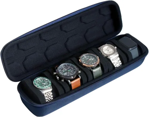 Miniatura 13 de Caja de viaje para relojes Besforu para hombres y mujeres, caja de almacenamiento portátil y organizador para un solo reloj, para relojes de pulsera