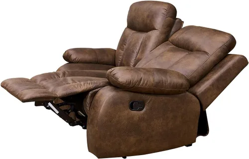 Miniatura 4 de Betsy Furniture Juego de sillón reclinable de tela de microfibra en color marrón, sofá biplaza silla, almohada, respaldo y reposabrazos 8028