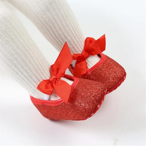 Miniatura 4 de Zapatos planos Mary Jane para bebé niña, con lazo brillante, vestido de princesa, zapatos de cuna antideslizantes para niños pequeños que caminan