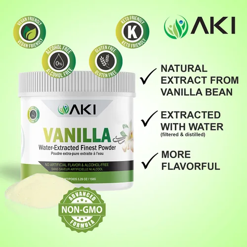 Miniatura 6 de Aki Polvo de Vainilla Fino en Polvo Extracto de Granos (150g/5.29oz) - Polvo Extraído con Agua Ideal para Hornear, Cocinar y Aderezar - Delicioso