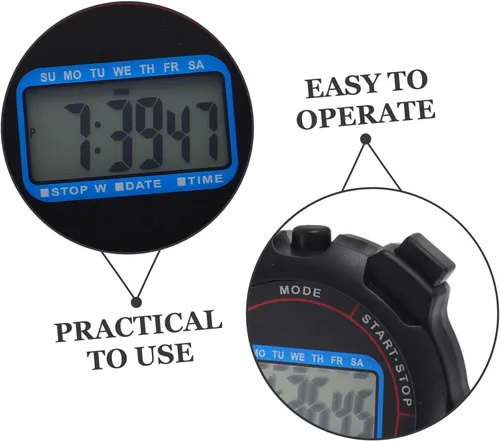 Miniatura 7 de Cronómetro digital multifunción con alarma de fecha, temporizador de precisión para deportes, natación, entrenamiento, fitness, cronómetro negro