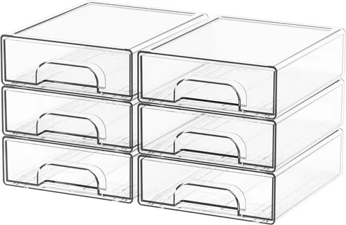 Miniatura 17 de Yieach Cajones de almacenamiento apilables transparentes de 12.1 pulgadas de ancho, paquete de 2 organizadores de cajones acrílicos para accesorios