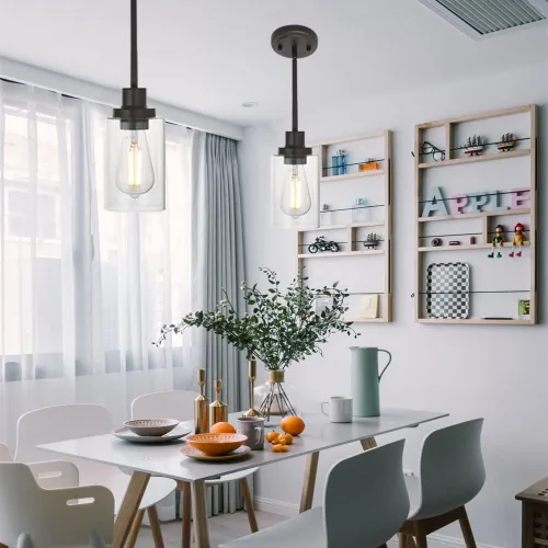 Miniatura 2 de MELUCEE Lámpara colgante de vidrio de 1 luz, estilo Edison industrial, acabado de bronce aceitado, iluminación de isla de cocina, lámpara colgante