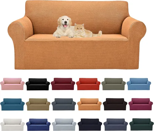 Miniatura 28 de Cupuamon Funda elástica para sofá de 1 plaza, funda protectora de muebles con parte inferior elástica de tela jacquard a cuadros pequeños para Beige