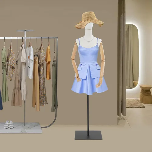Miniatura 6 de Maniquí femenino con forma de torso, cuerpo de maniquíes de exhibición con cabeza giratoria y brazos mecánicos ajustables, maniquí femenino