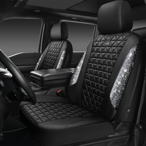 Miniatura 30 de CAR PASS Fundas de asiento de automóvil de cuero con diamantes brillantes, juego de asientos interiores de asientos completos, impermeable, Plateado