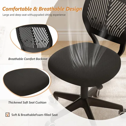 Miniatura 4 de JPBSTO Silla de escritorio sin brazos, silla giratoria de oficina ajustable con cojín acolchado de malla suave, silla ergonómica pequeña