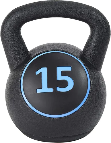 Miniatura 7 de BalanceFrom Juego de pesas rusas de vinilo, opciones de 30/45/50/75 libras, pesas de entrenamiento de fuerza rellenas de cemento con agarre