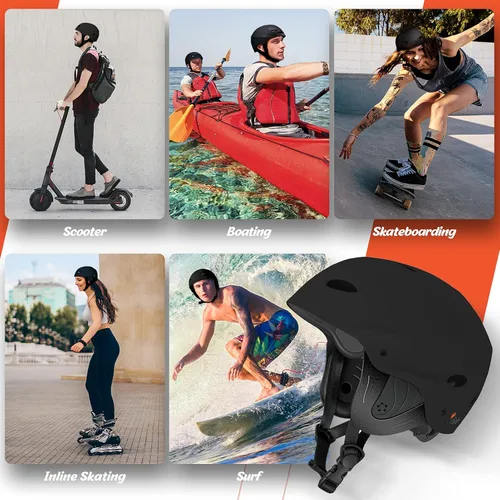 Miniatura 7 de Vihir Casco ajustable para deportes acuáticos para adultos con orejas, perfecto para kayak, navegación, surf 2-Negro