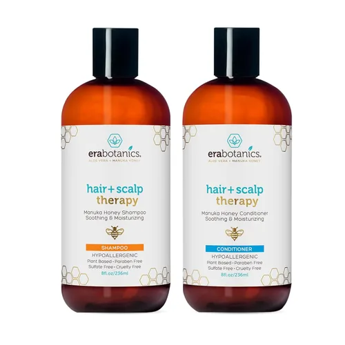 Era Organics Champú y acondicionador de miel de Manuka - Set de champú y acondicionador sin sulfato para hidratar la picazón, el cuero cabelludo