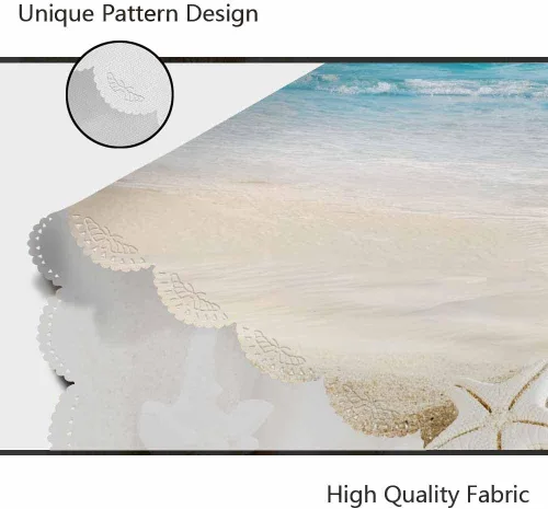 Miniatura 5 de AOYEGO Mantel redondo de 60 pulgadas con diseño de concha de playa tropical oceánica, estrella de mar, cielo arena, mantel de poliéster para Conchas