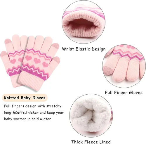 Miniatura 4 de Conjunto de guantes de bufanda de invierno para niños gorro de punto con forro polar guantes calentadores de cuello para niños y niñas de 3 a 8 años