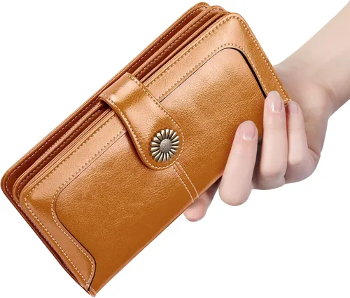 Miniatura 6 de INSIFEEL Billetera pequeña para mujer, bolso compacto de cuero con bloqueo RFID RFID para mujer, Marrón, Retro
