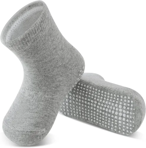 Miniatura 5 de Tenpluszero Calcetines de algodón antideslizantes para niños pequeños, calcetines de algodón con agarres para bebés, niños y niñas