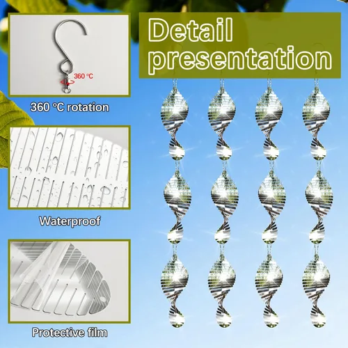Miniatura 3 de 12 piezas de disuasores de aves de acero inoxidable para exteriores, giradores de viento 3D para exteriores, juego de discos espantapájaros