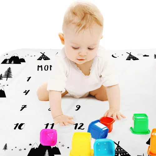 Miniatura 8 de Tebaby Manta mensual de hitos para bebé, manta de oso para recién nacido, unisex, neutro, regalo personalizado para ducha, decoración de habitación